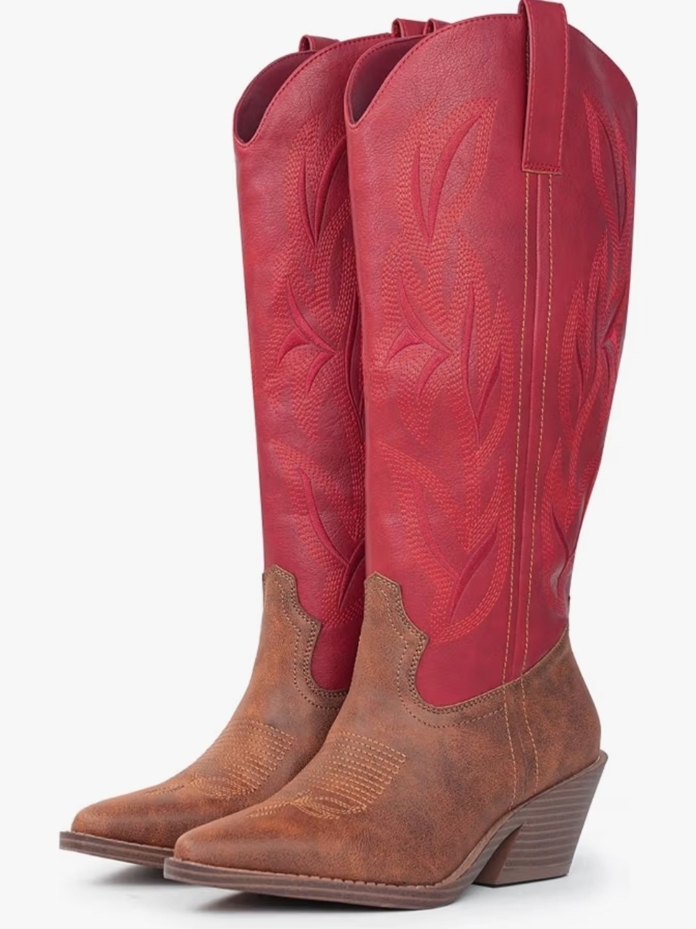 Hawkwell Red and Brown Two-Tone Western Knee-High Boots